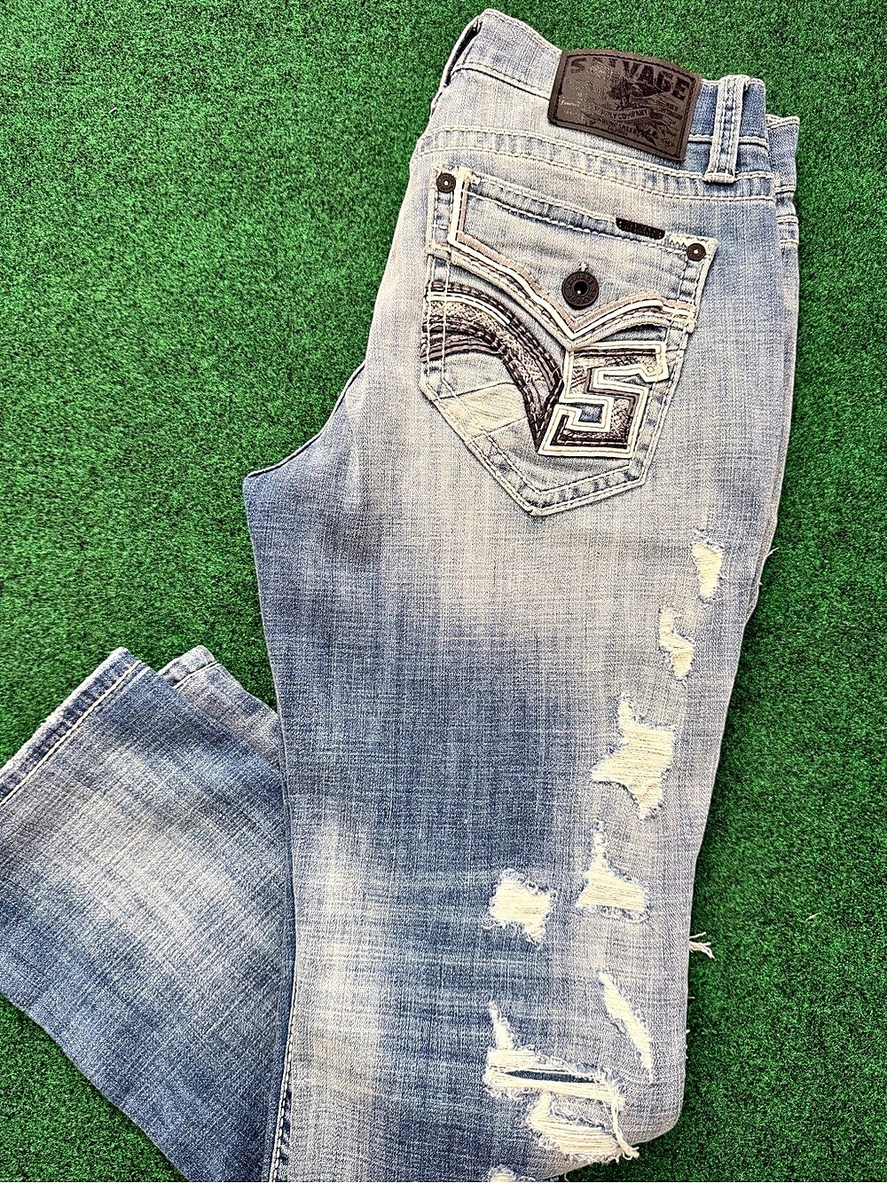Salvage Mayhem Straight Distressed Blue Skinny Jeans
